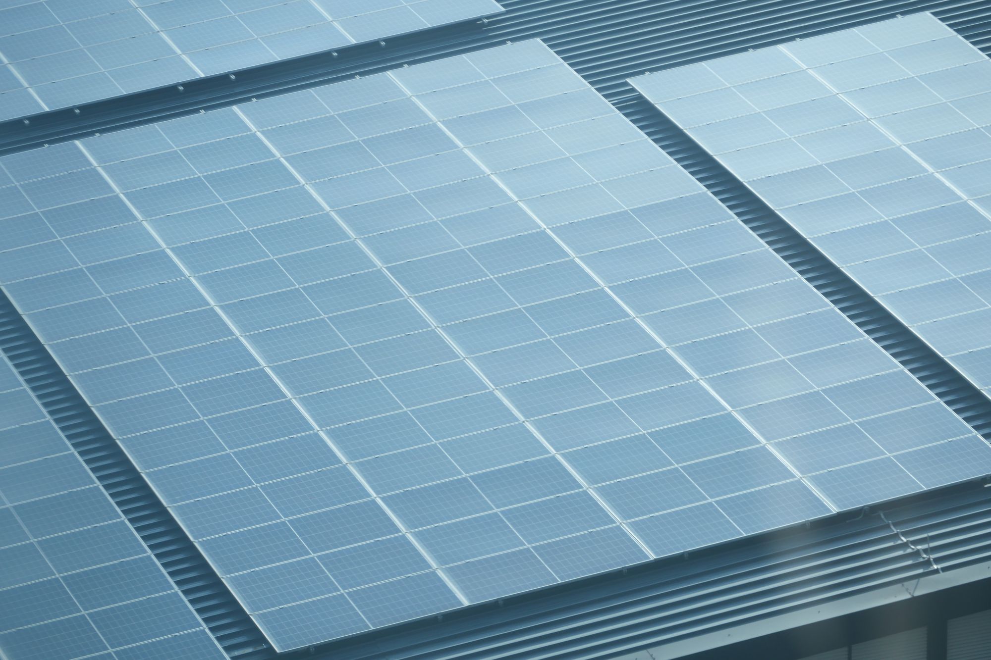 Aerial view of a rooftop solar system